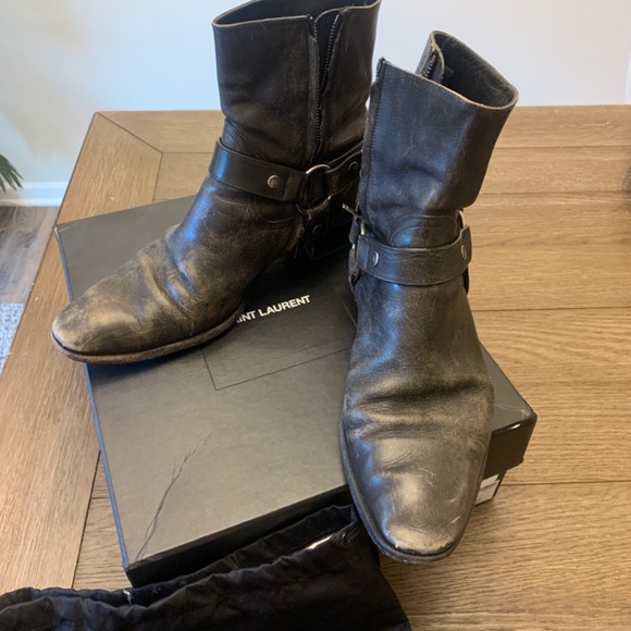 COPY - Saint Laurent Wyatt Distressed Cowhide Harness Boot - Picture 4 of 4